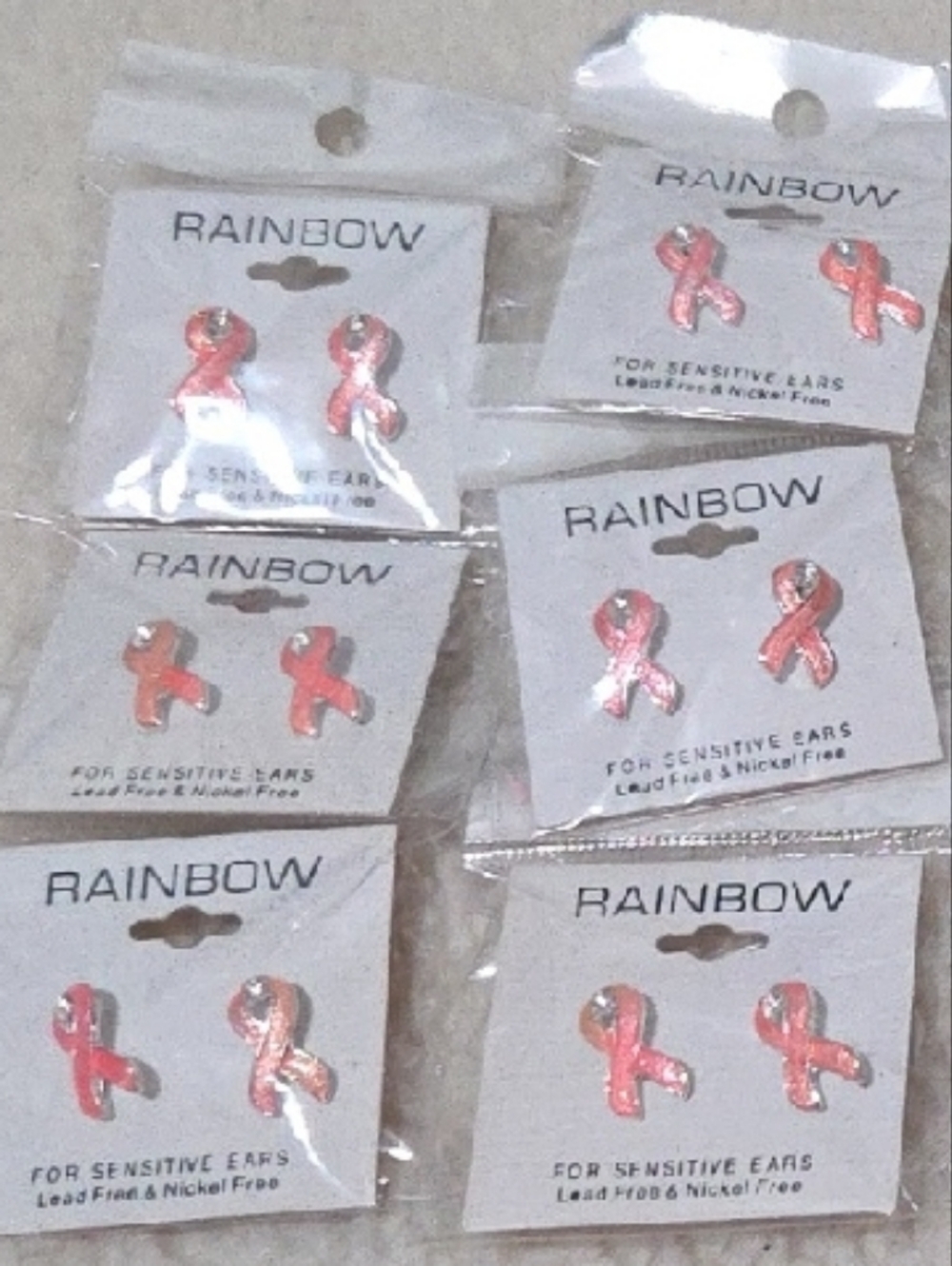 Rainbow Pink Ribbon Earrings and Keychain Set